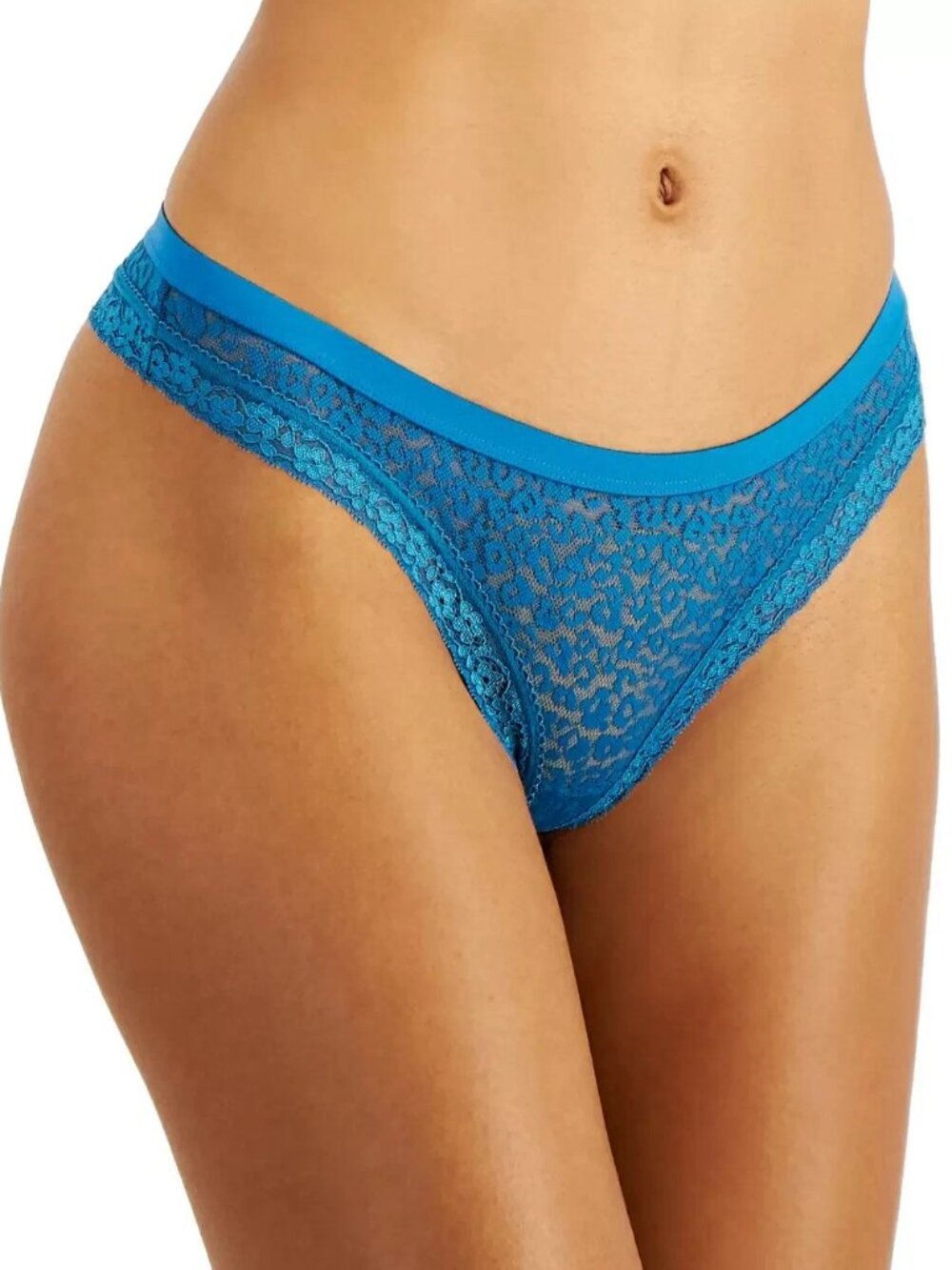 Jenni Intimates Women's Leopard and Floral Pattern Lace Thong, Celestial Blue